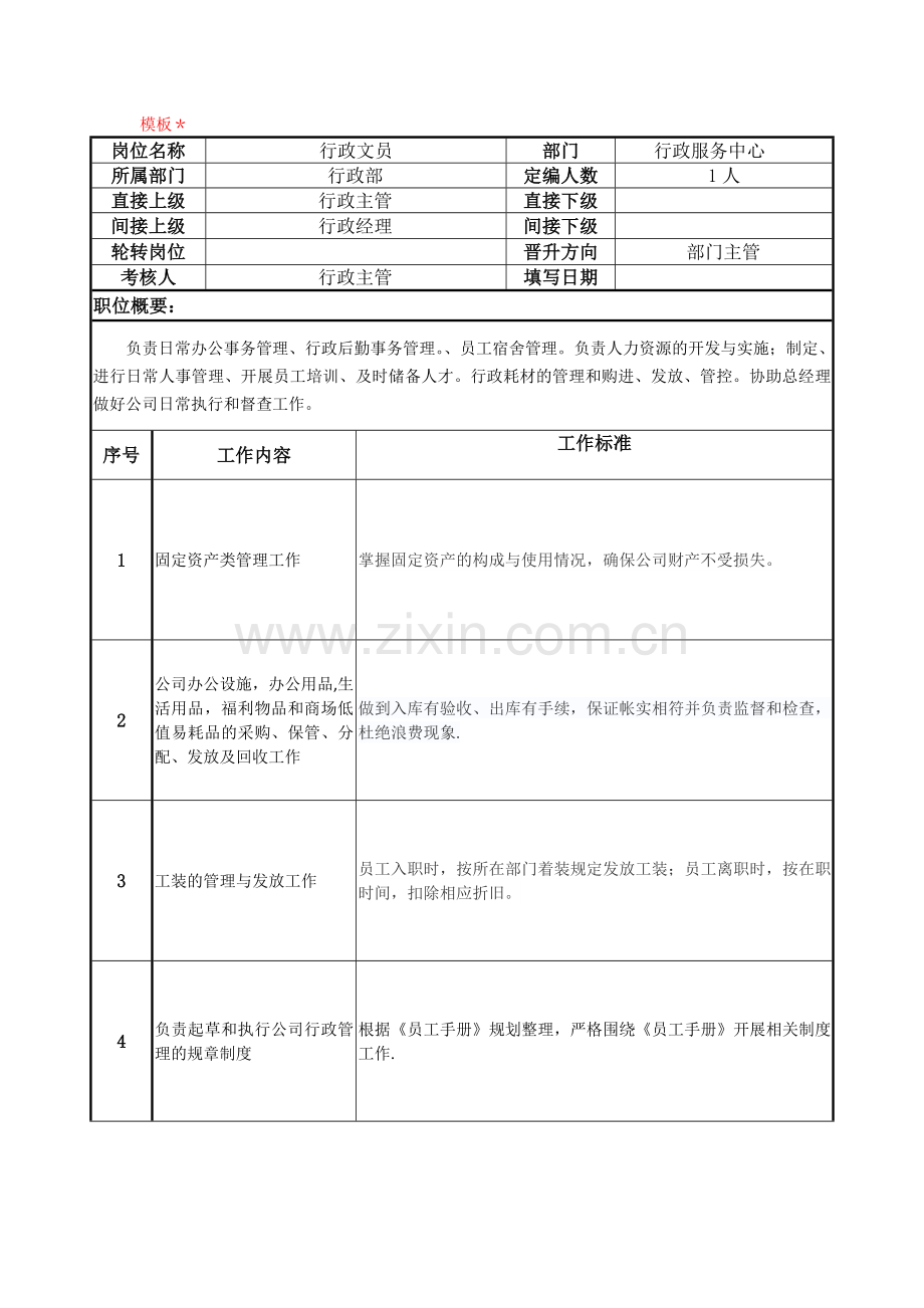 行政文员岗位说明书.doc_第1页