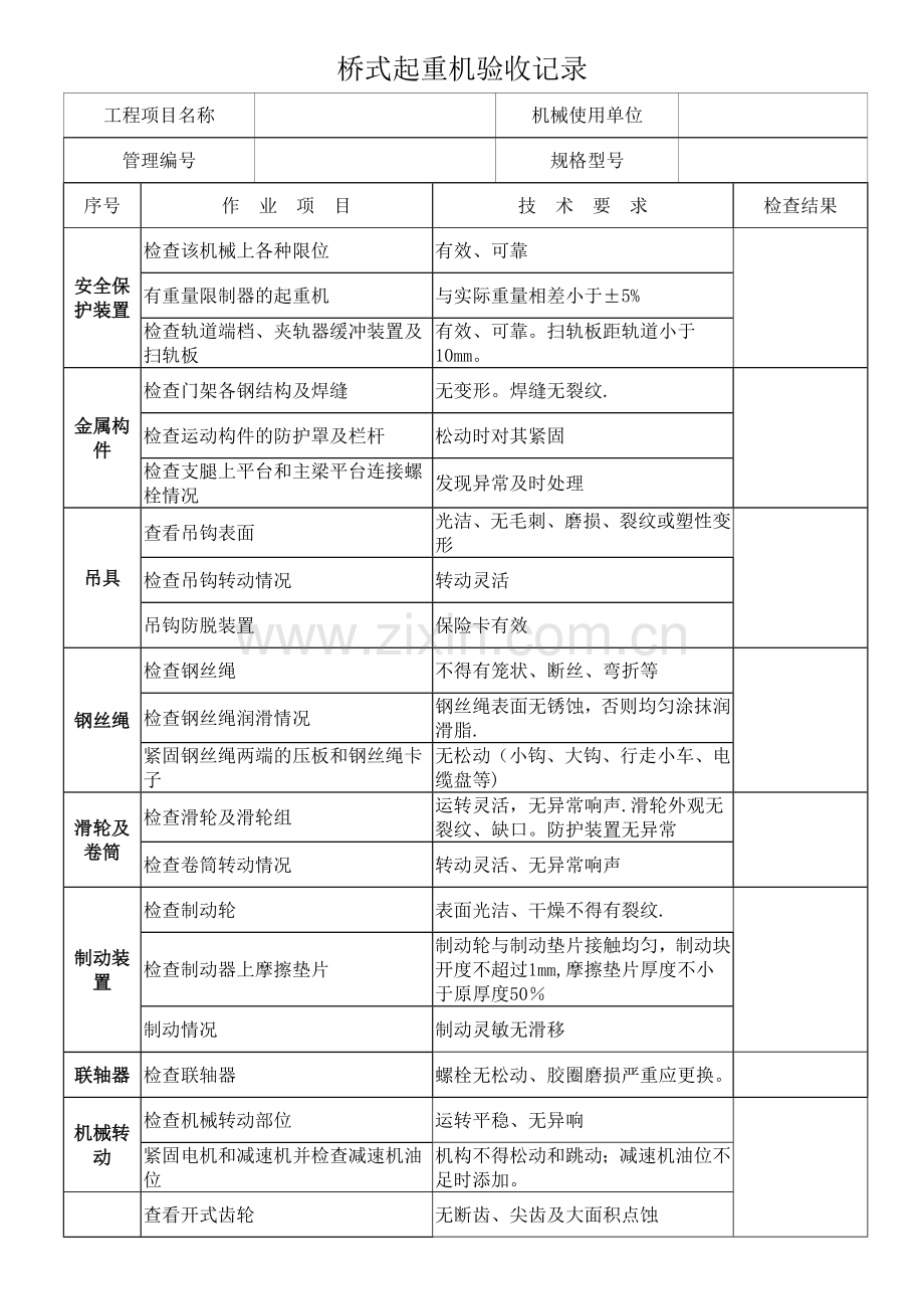 桥式起重机验收表.doc_第1页