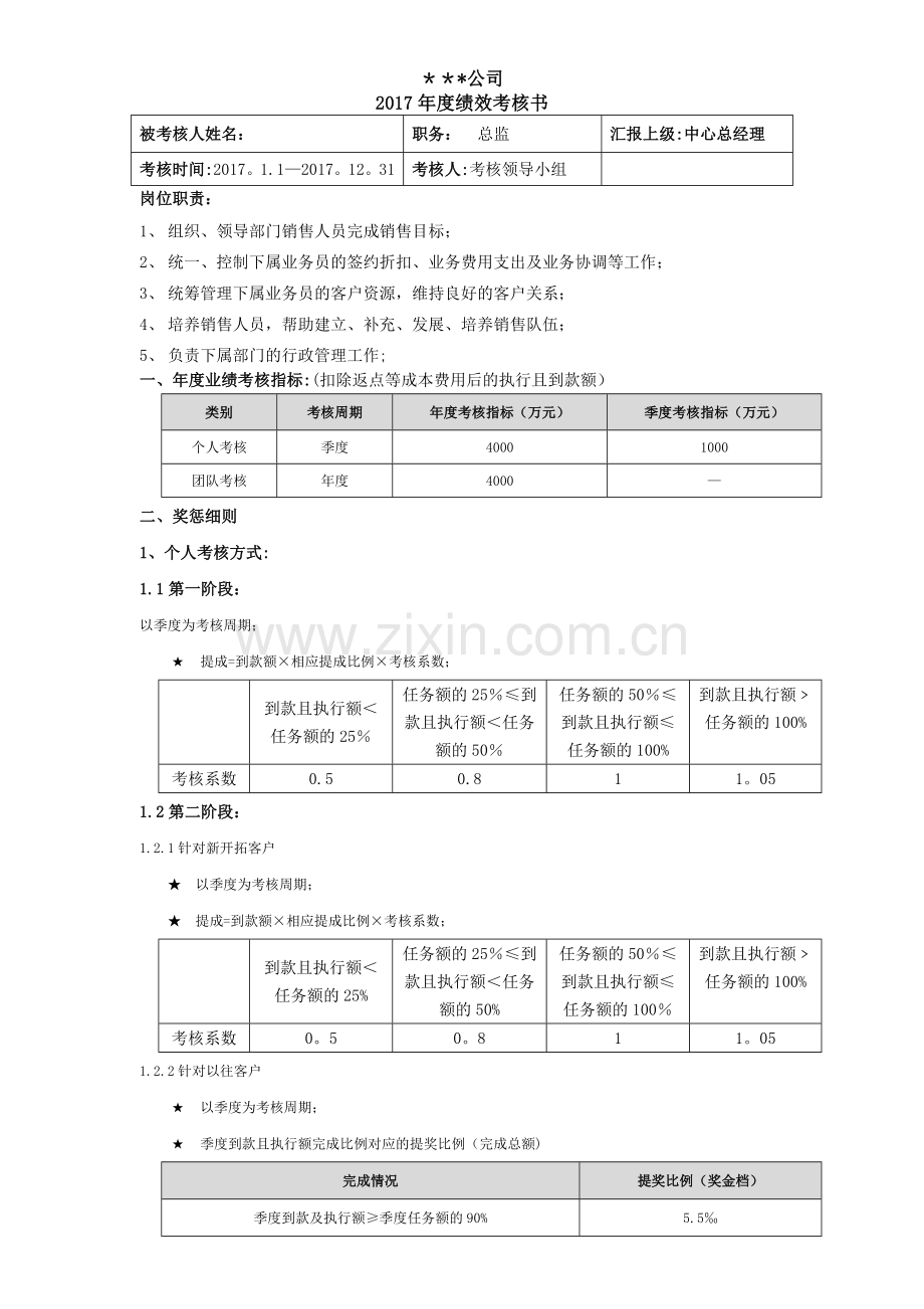 绩效考核方案-销售总监.doc_第1页