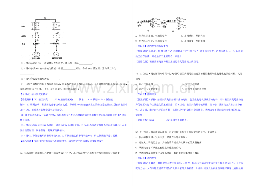 【2021届备考】2020年全国各地名校生物试题分类解析汇编：G单元-生物的变异.docx_第2页