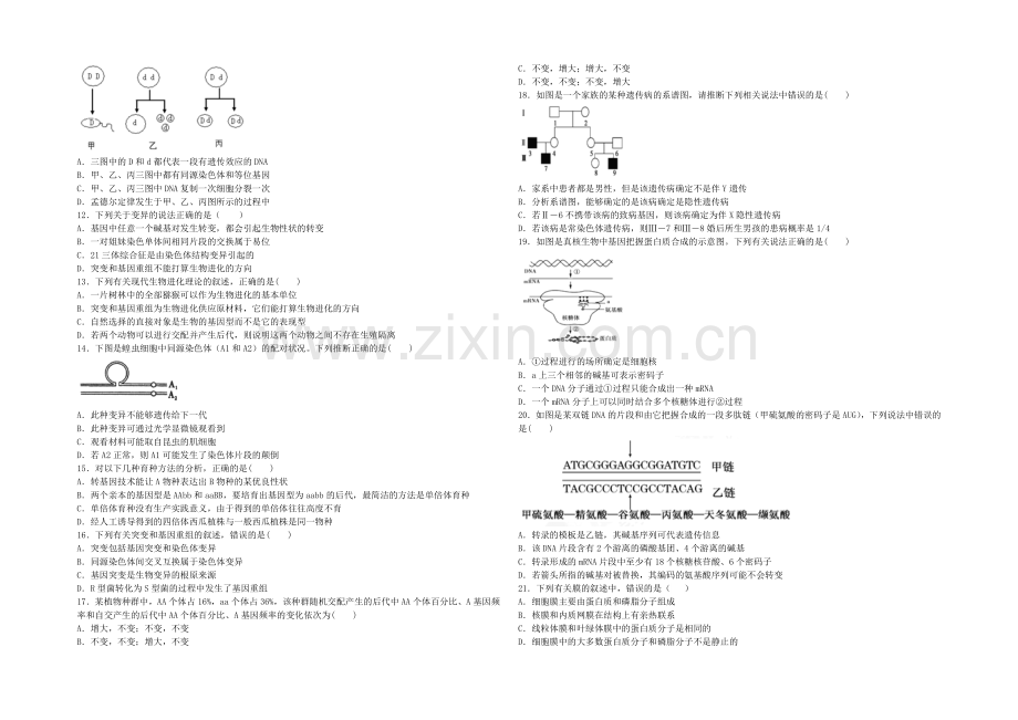 湖北省襄阳市枣阳市第二中学2022届高三上学期期中考试生物试题-Word版含答案.docx_第2页