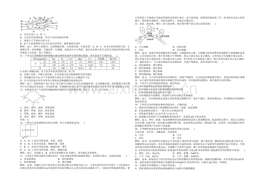 高中生物(人教版)必修3配套练习：第1章-章末综合检测.docx_第2页