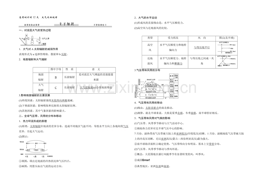 2021届高考地理二轮复习练习：高考倒计时12天-大气运动规律.docx_第1页