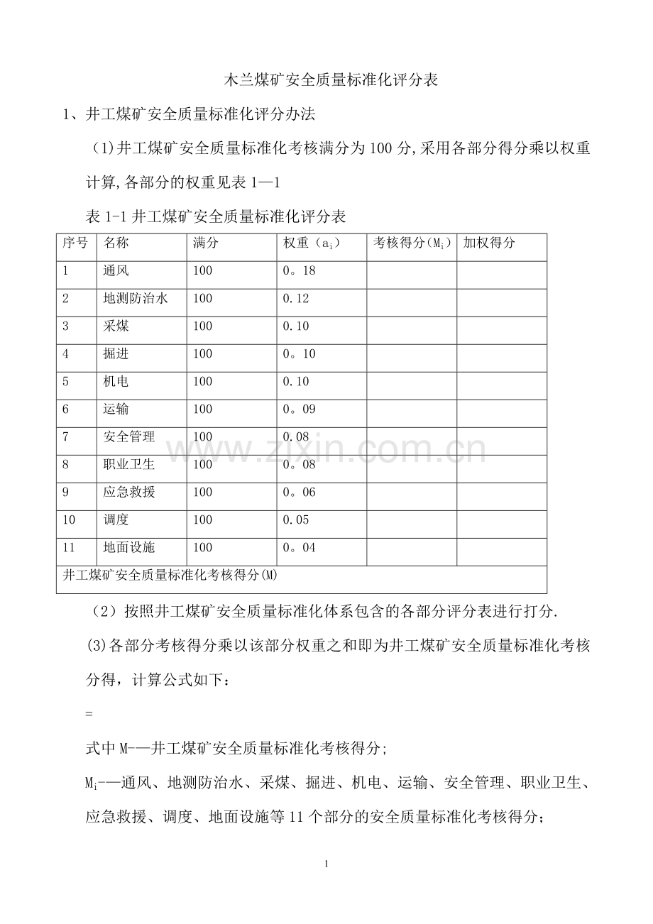 木兰煤矿安全质量标准化评分表.doc_第1页