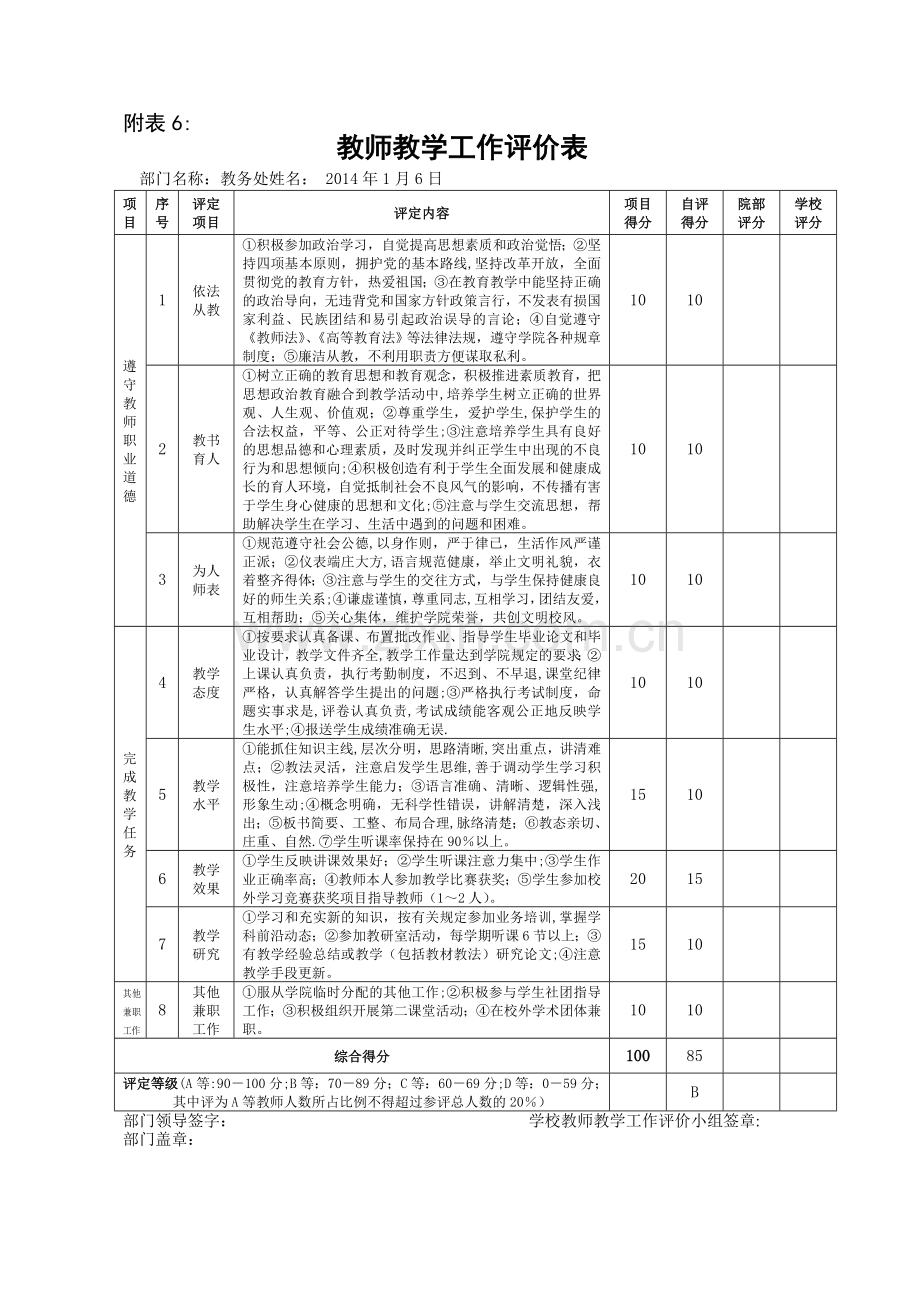 教师教学工作评价表.doc_第1页