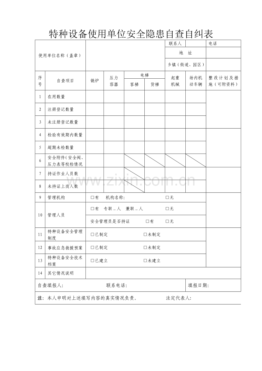 特种设备使用单位安全隐患自查自纠表.doc_第1页