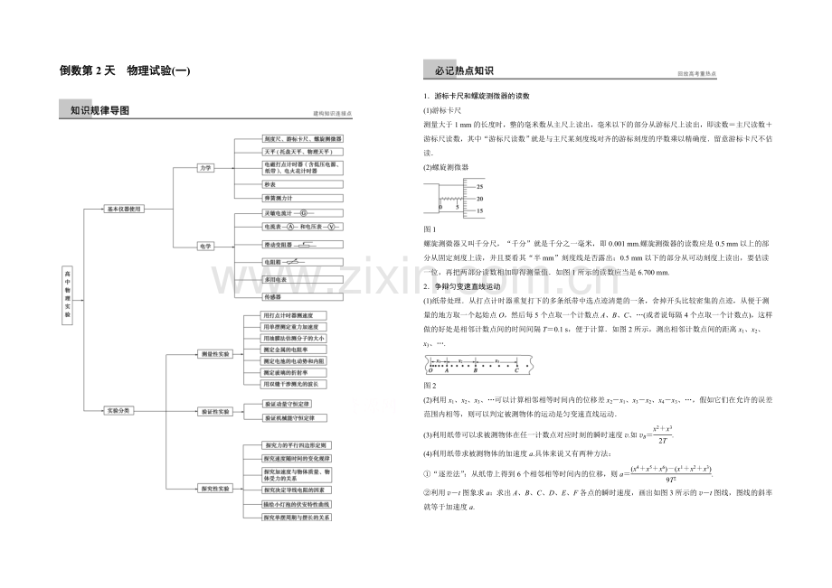 2021届高考物理(全国通用)大二轮专题复习：知识回扣清单word版-倒数第2天-物理实验(一).docx_第1页