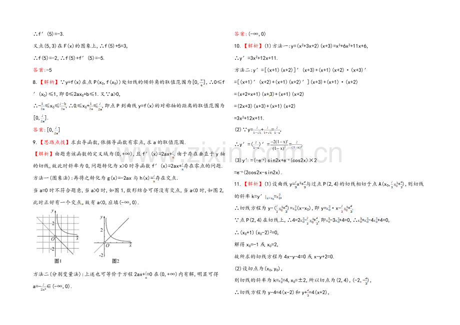 2020年人教A版数学理(广东用)课时作业：第二章-第十节变化率与导数、导数的计算.docx_第3页