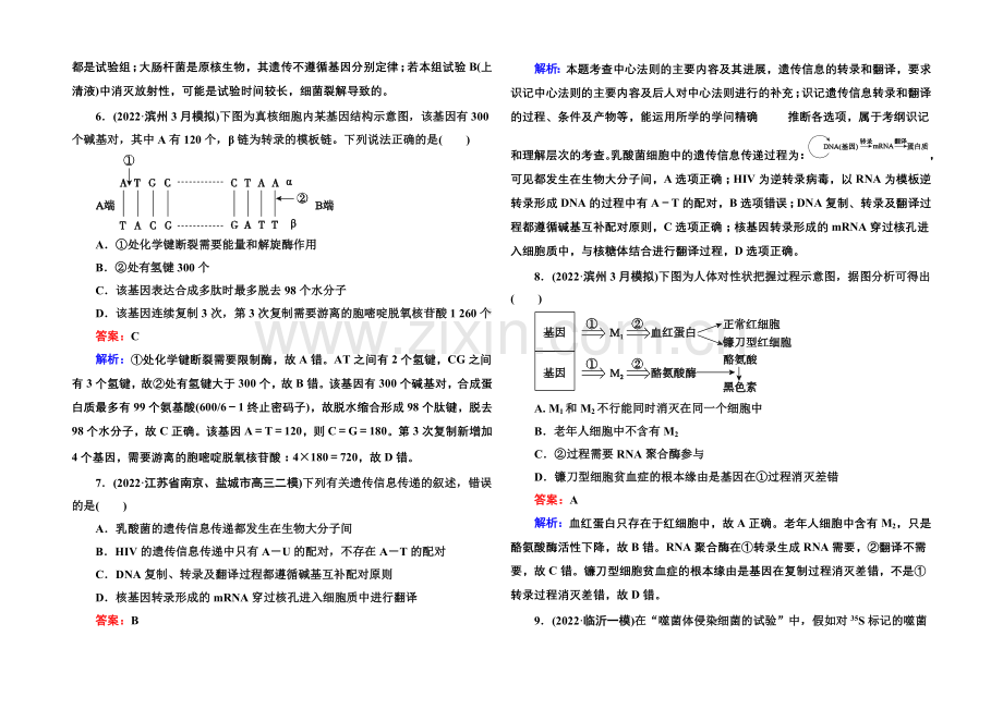 2021届高考生物二轮复习专题提能专训5遗传的物质基础.docx_第3页