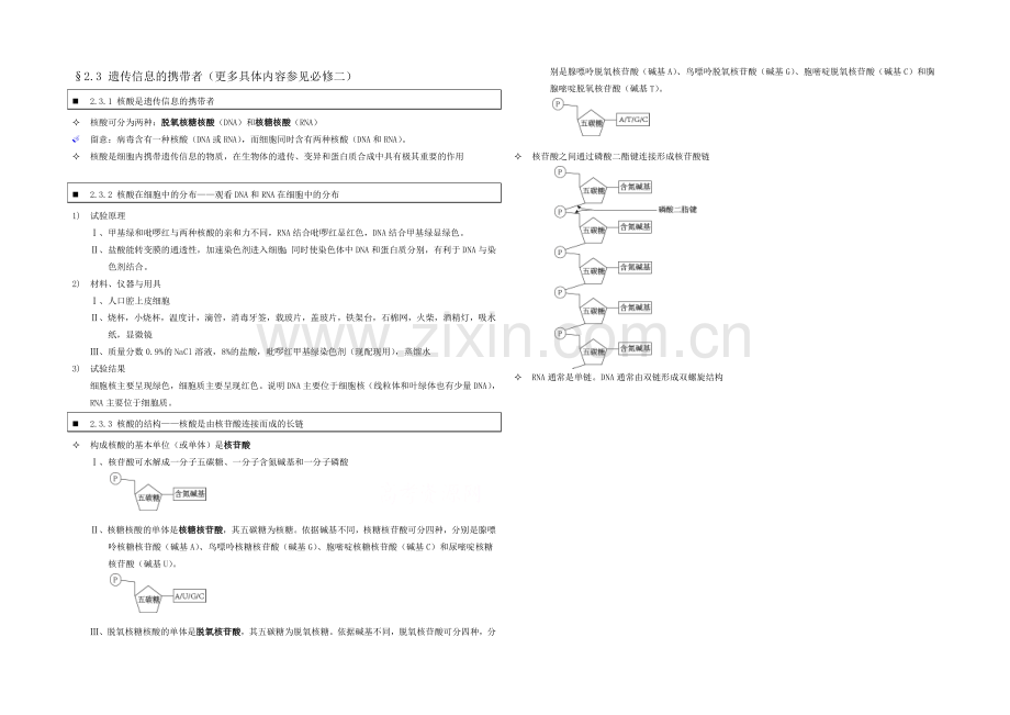 高中人教版生物学生笔记：必修1-2.3-遗传信息的携带者.docx_第1页