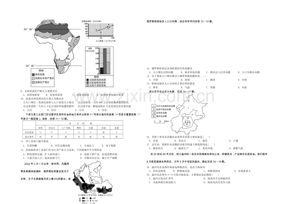 福建省厦门二中2020-2021学年高二上学期期中考试地理-Word版缺答案.docx_第2页