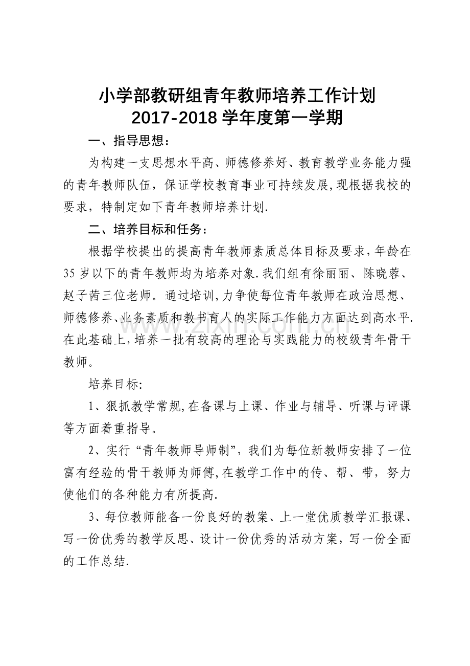 小学部教研组青年教师培养工作计划.doc_第1页