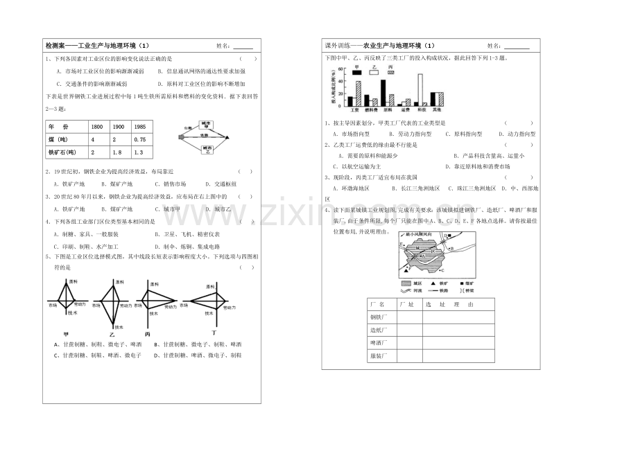 2013—2020学年高一地理(鲁教版)第二册同步导学案：3.2工业生产与地理环境(1).docx_第2页