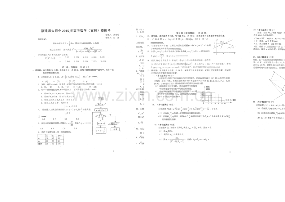 福建省师大附中2021届高三5月模拟卷数学(文)-扫描版含答案.docx_第1页