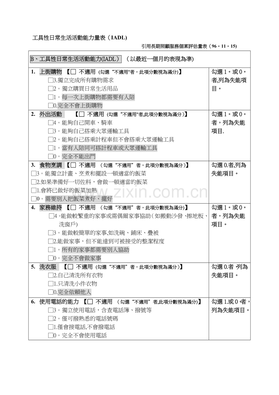 工具性日常生活活动能力量表(IADL).doc_第1页