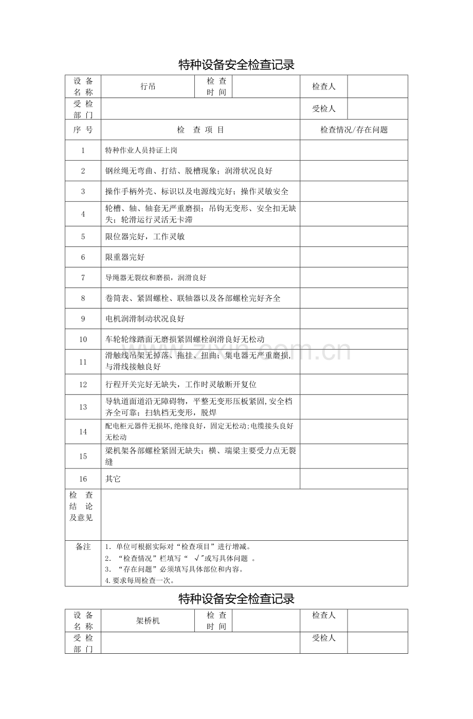 特种设备安全检查记录表.doc_第1页