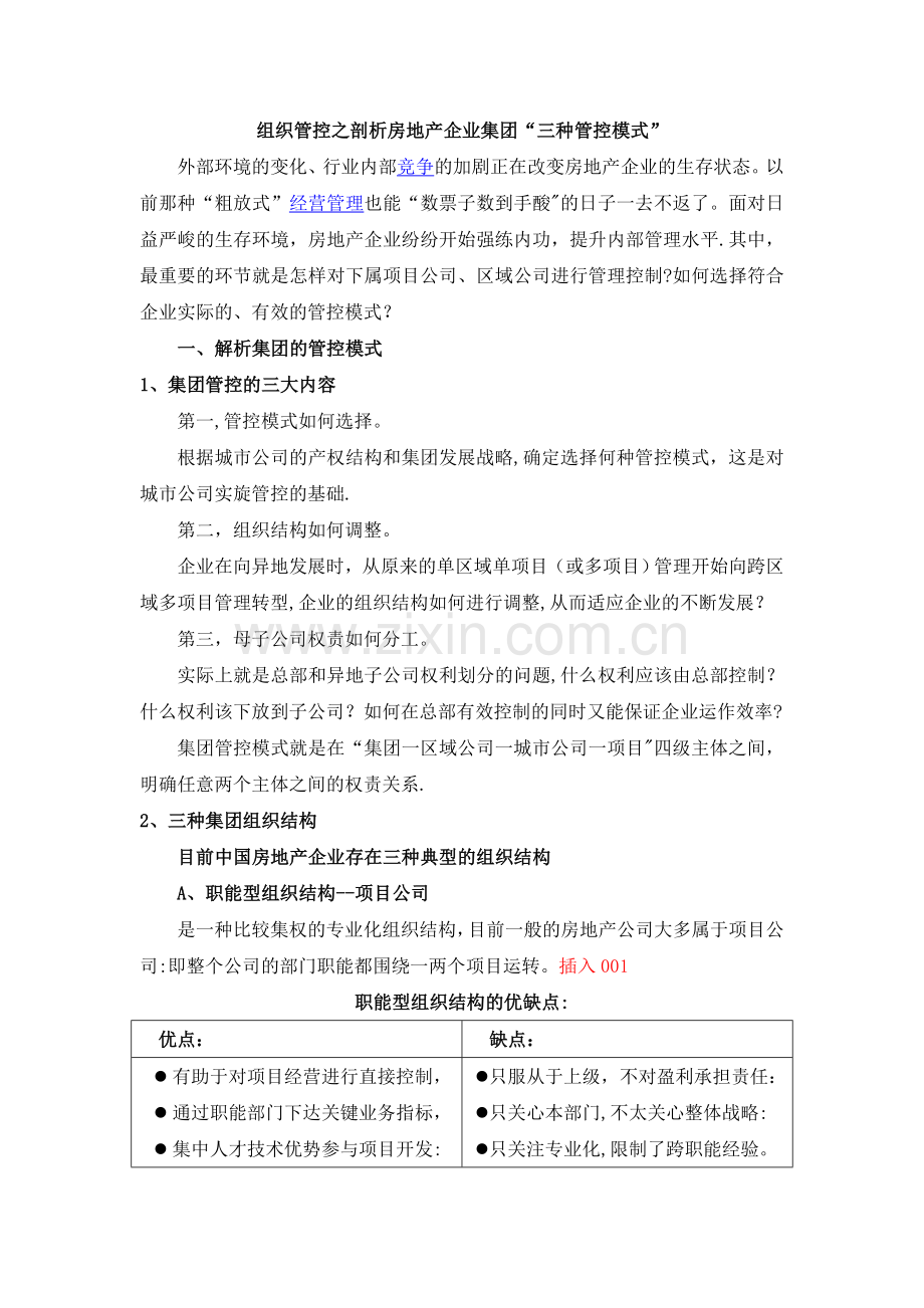 组织管控之剖析房地产企业集团“三种管控模式”.doc_第1页