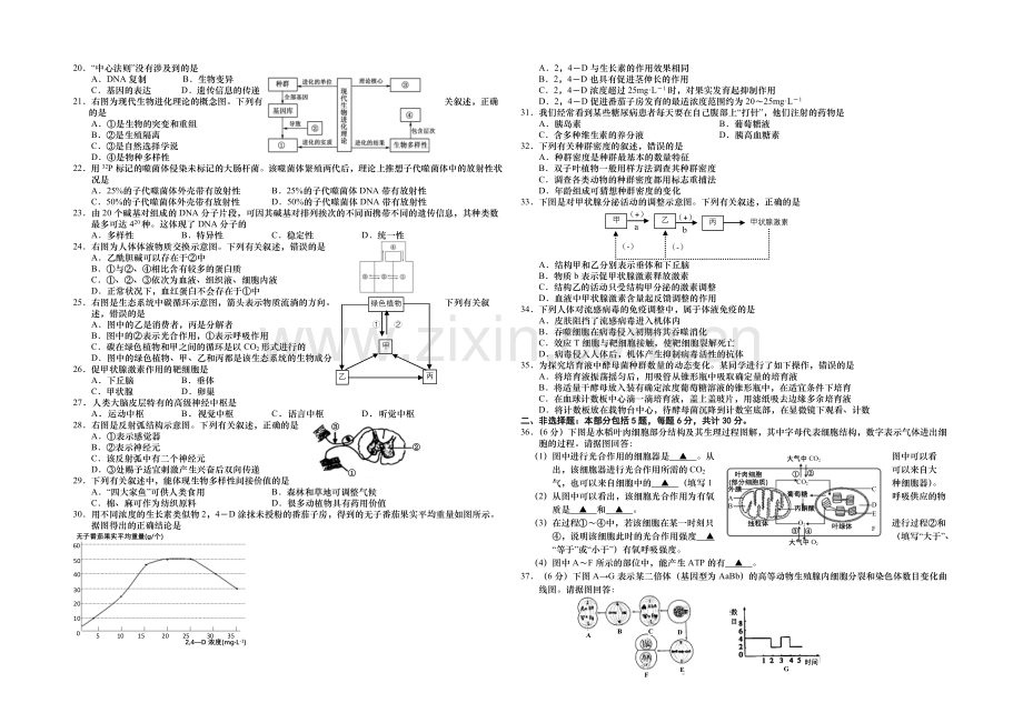 江苏省2021年高二学业水平测试盐城联考试题-生物-Word版含答案.docx_第2页