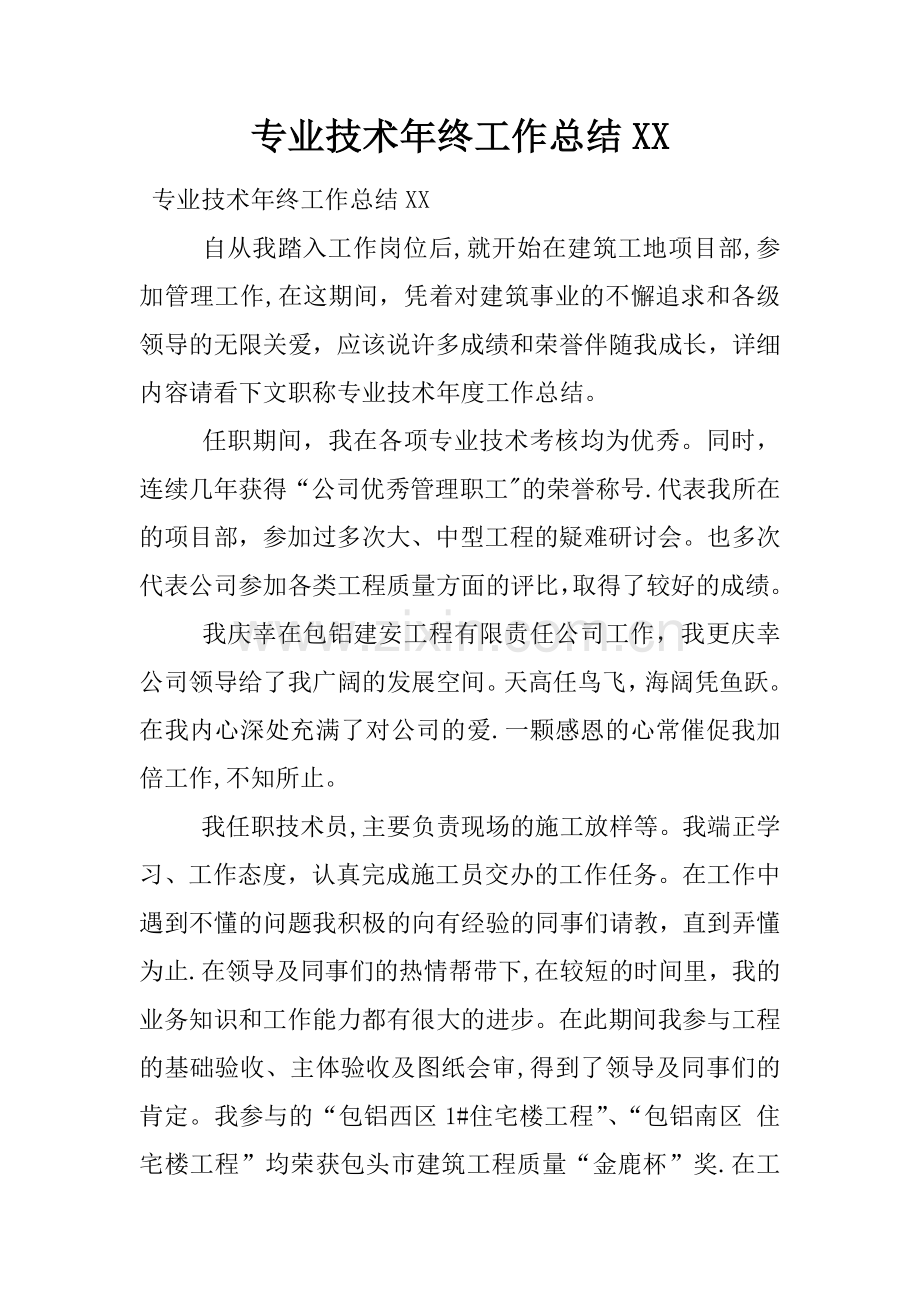 专业技术年终工作总结XX.docx_第1页