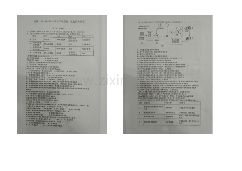 福建省连城一中2020-2021学年高二下学期期末考试生物试卷-扫描版含答案.docx_第1页