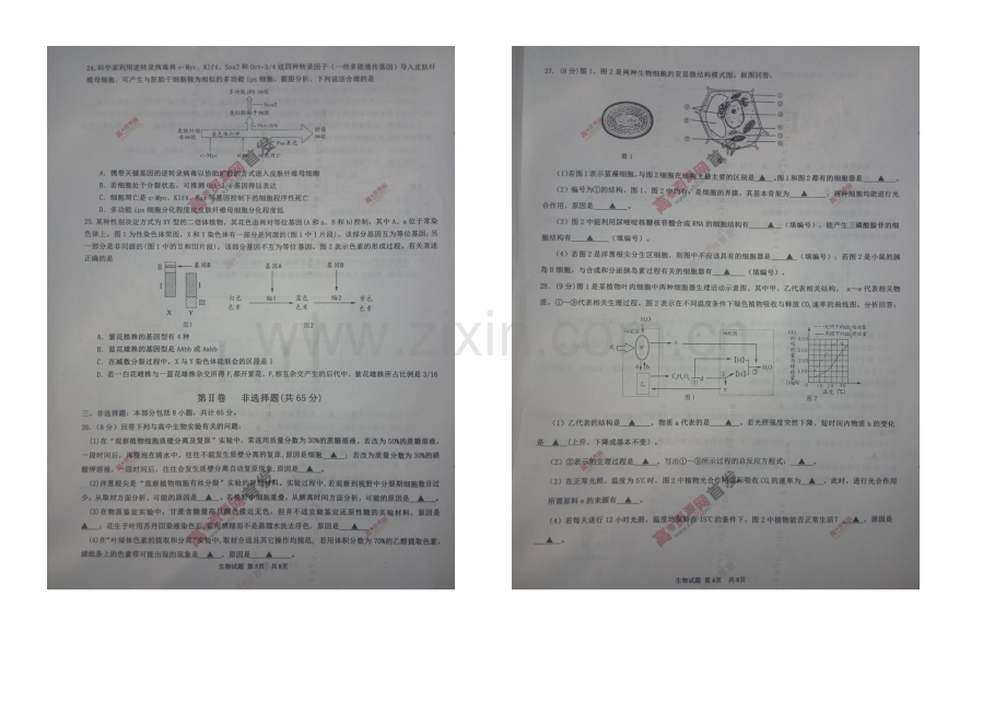 江苏省宿迁市2021届高三上学期第一次摸底考试-生物-扫描版无答案.docx_第3页