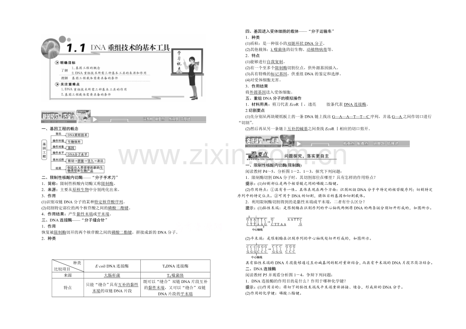 -2022届高三生物一轮复习教师用书-选修3-专题1-1.1DNA重组技术的基本工具.docx_第1页