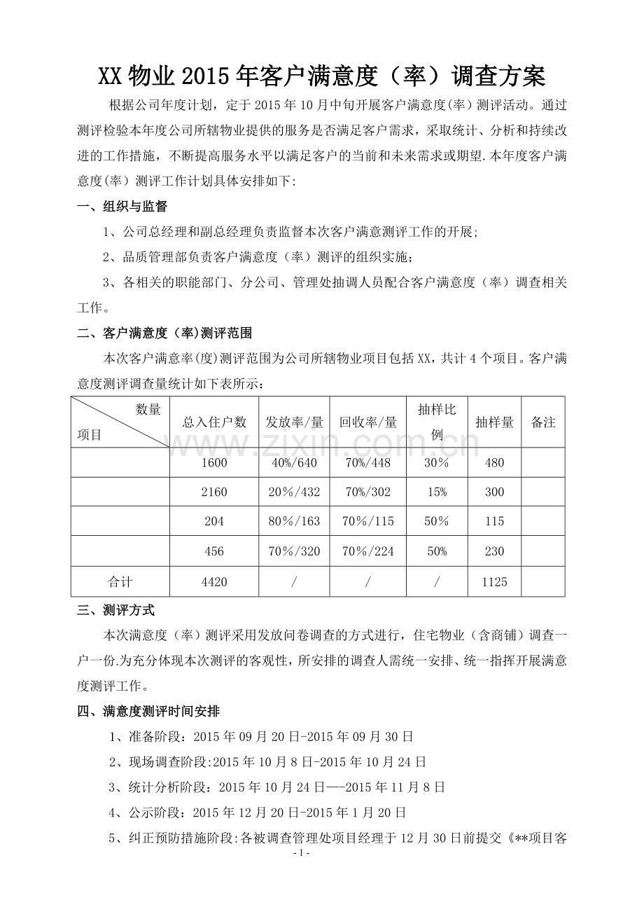 物业公司客户满意度(率)调查方案.doc_第1页