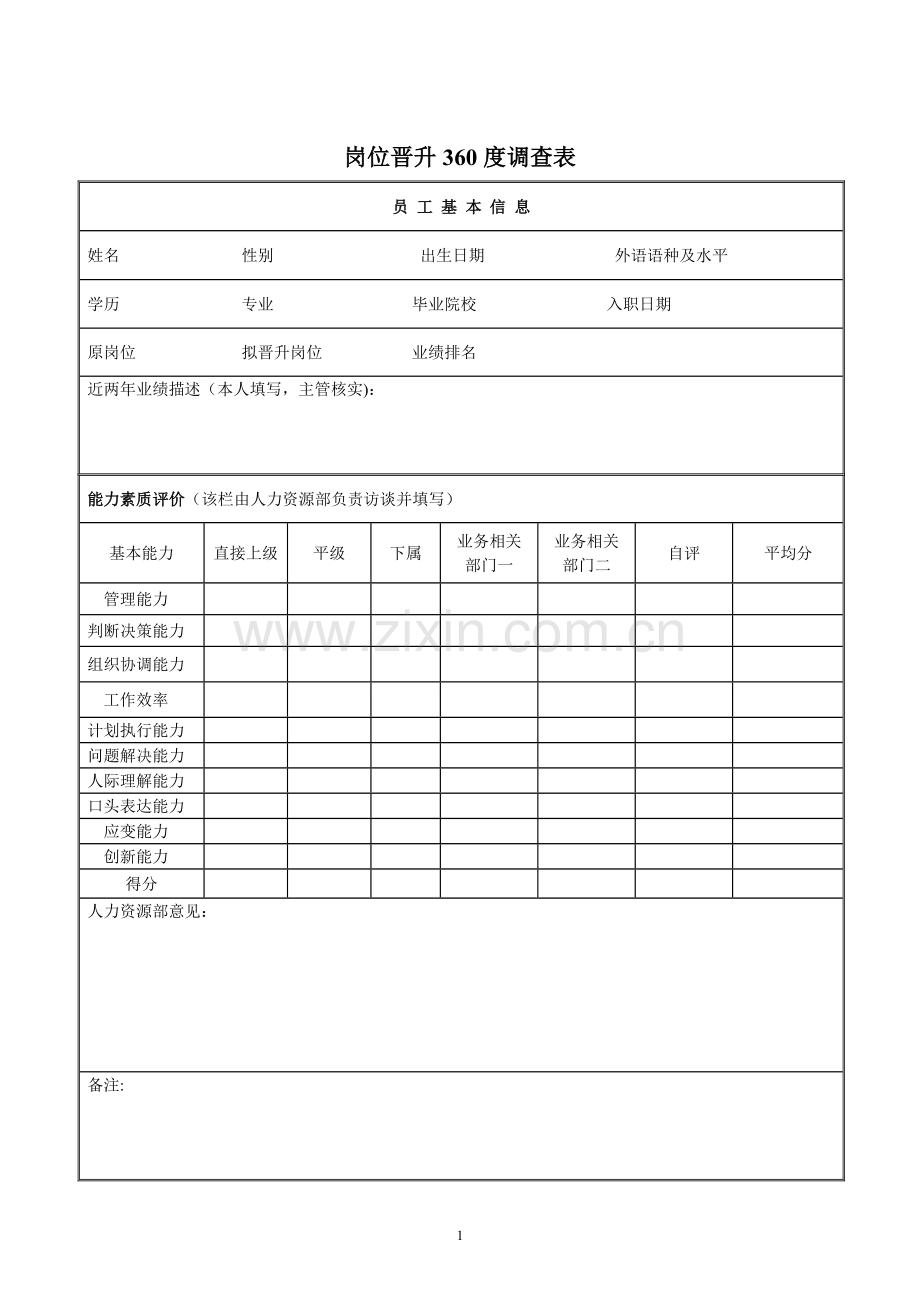 岗位晋升360度调查表.doc_第1页