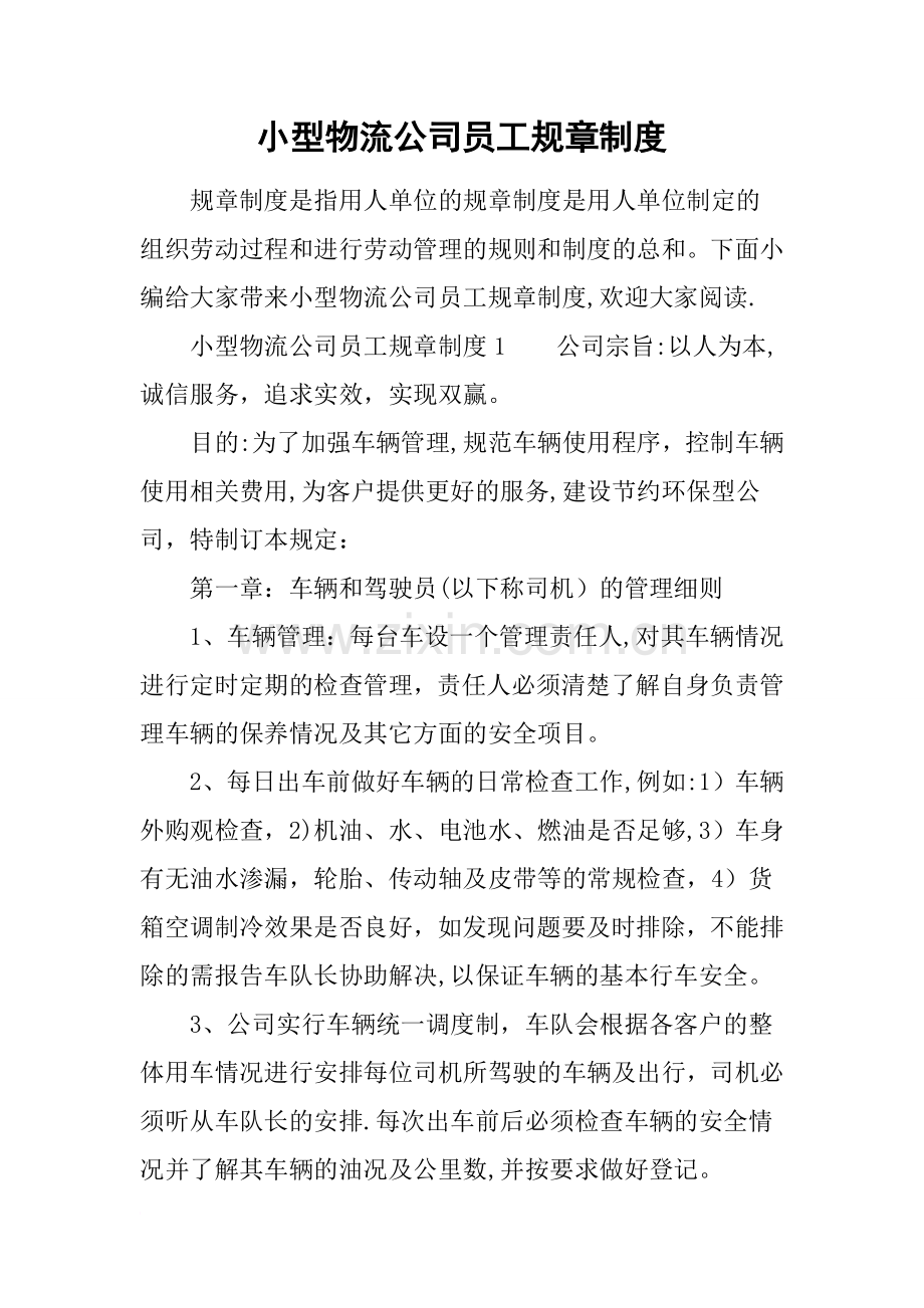 小型物流公司员工规章制度.docx_第1页