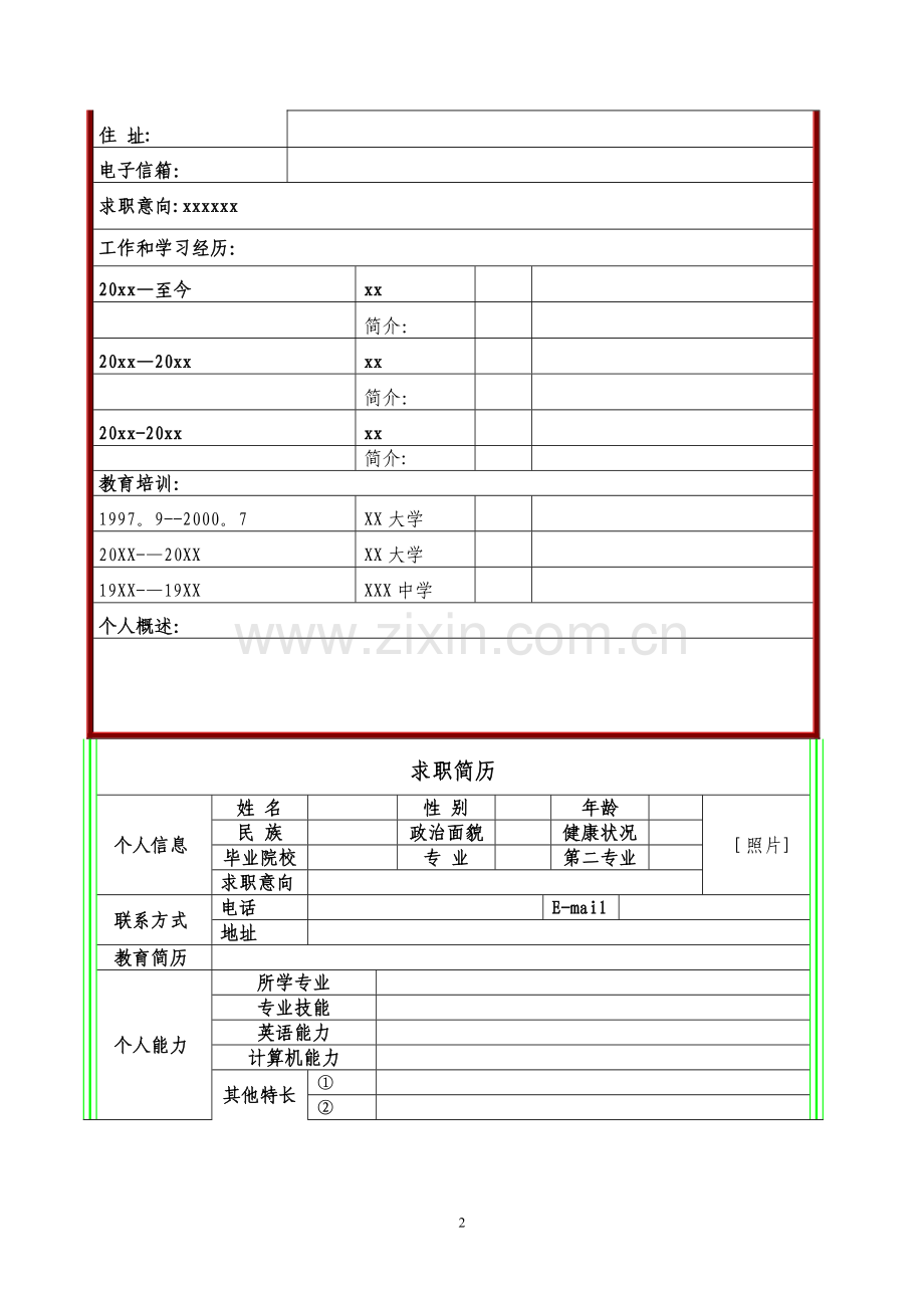 个人简历模板(多版本).doc_第2页