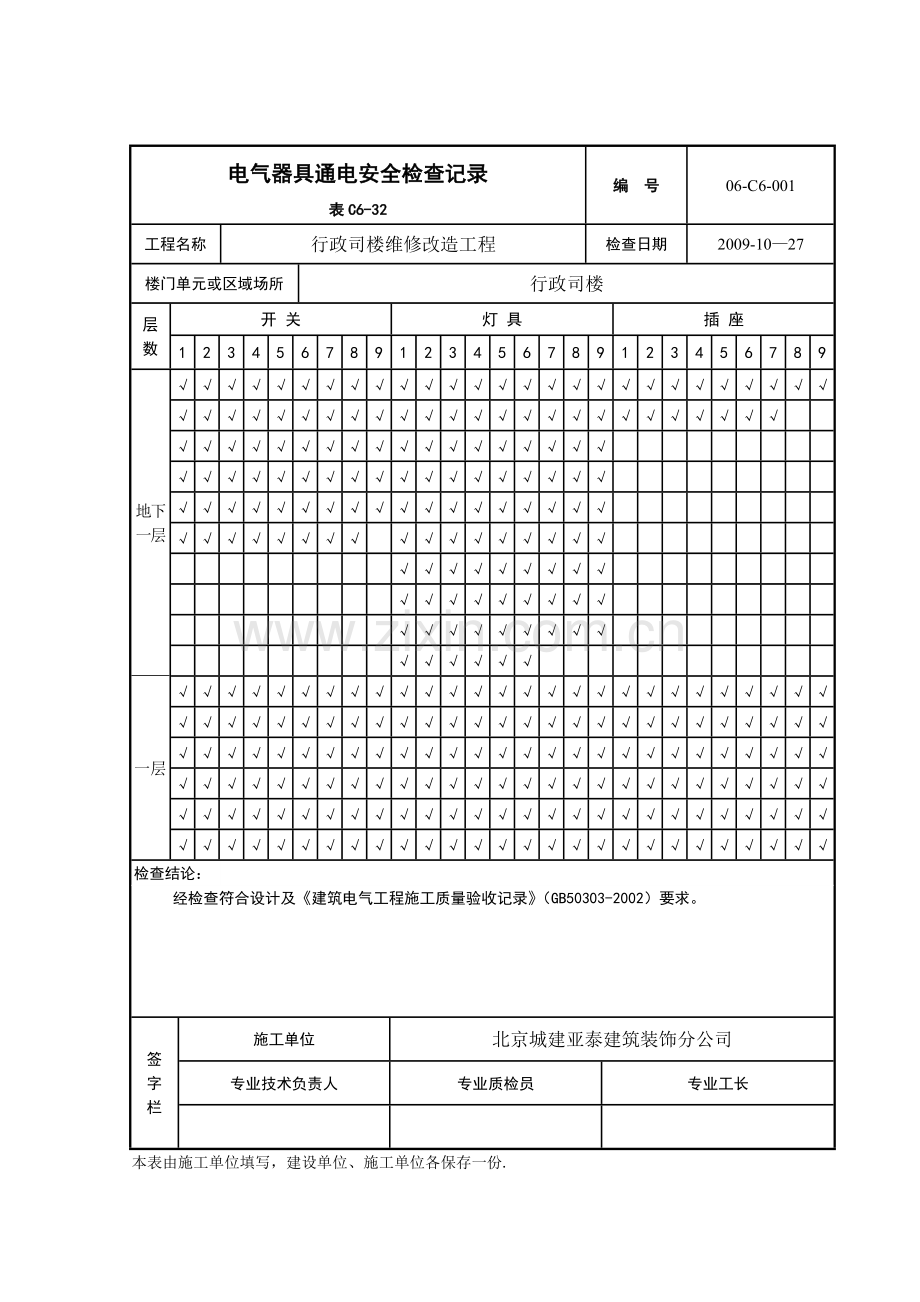 电气器具通电安全检查记录.doc_第1页