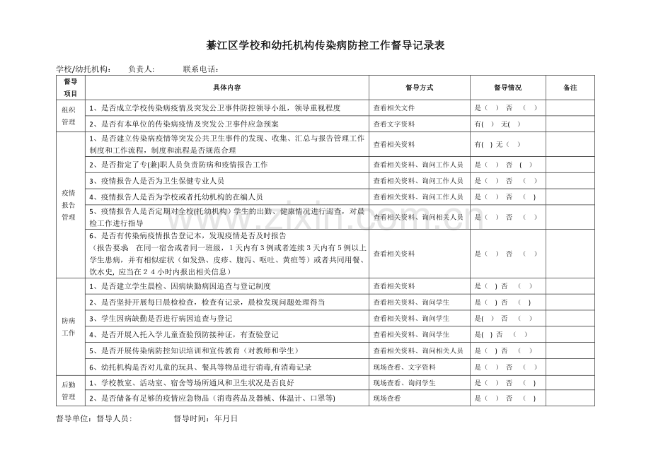 学校传染病防控督导表.doc_第1页