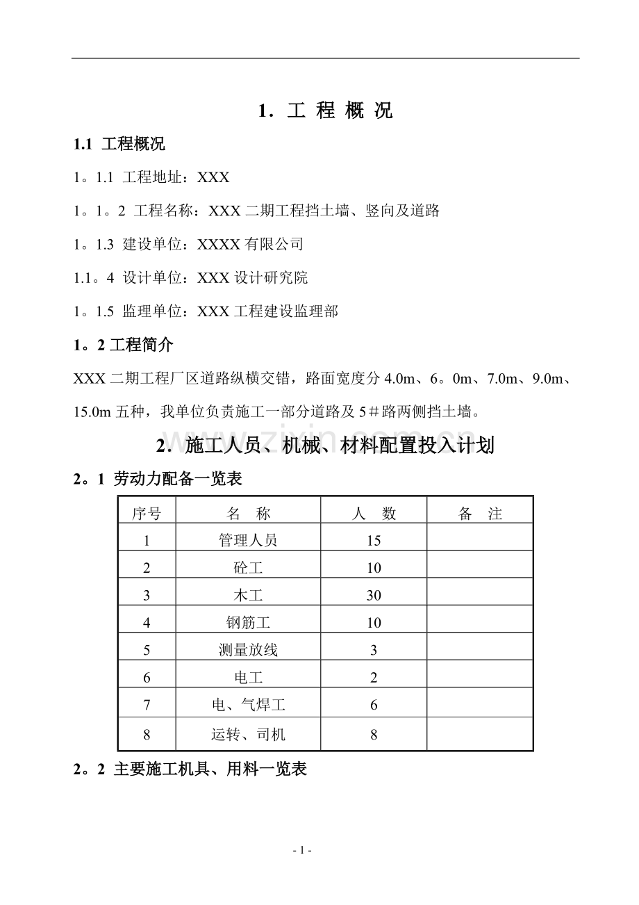 挡土墙、道路施工方案.doc_第1页