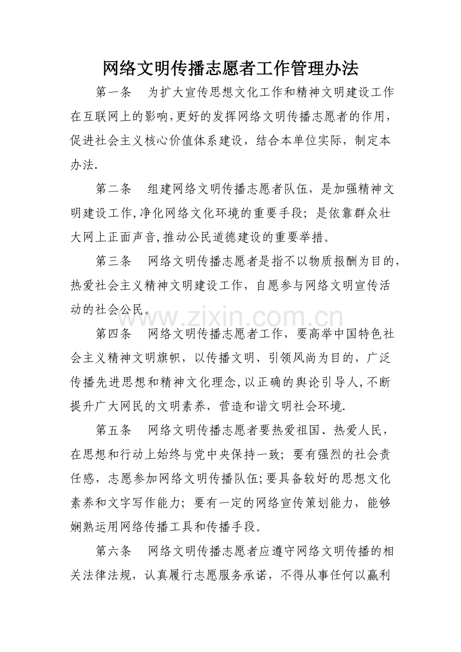 网络文明传播志愿者工作管理办法.doc_第1页