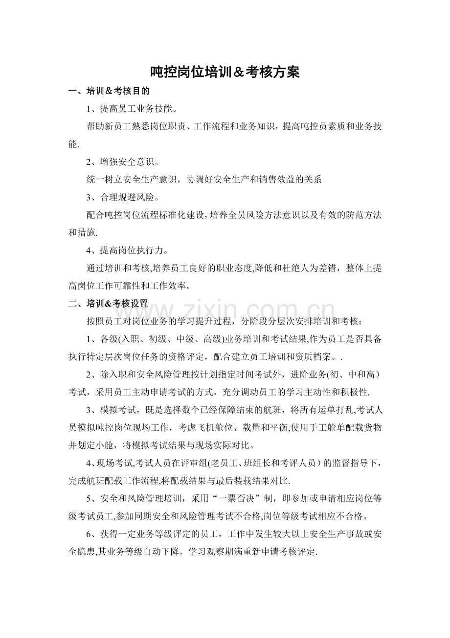 航空货运公司吨控岗位培训考核方案.doc_第1页