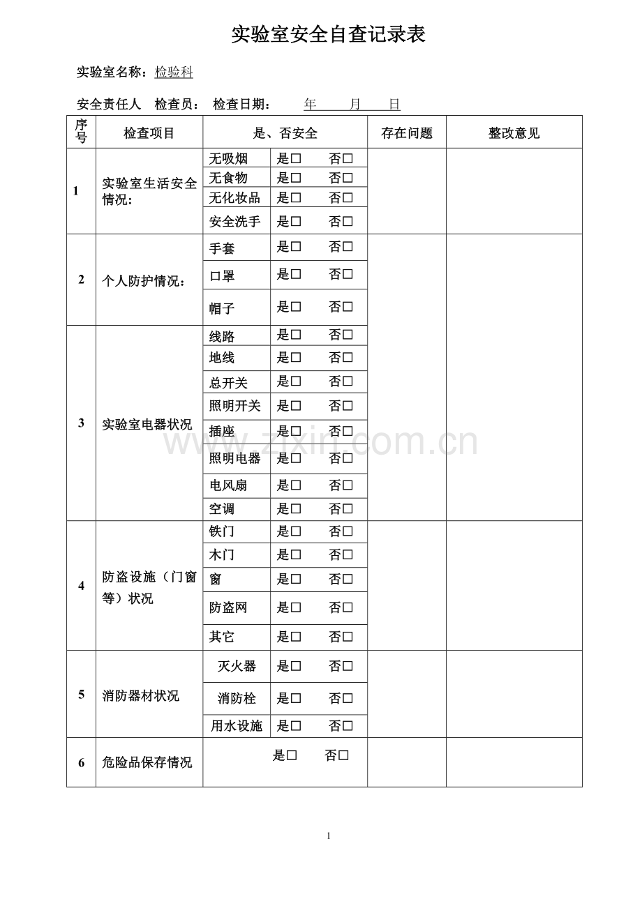 实验室安全自查记录表.doc_第1页