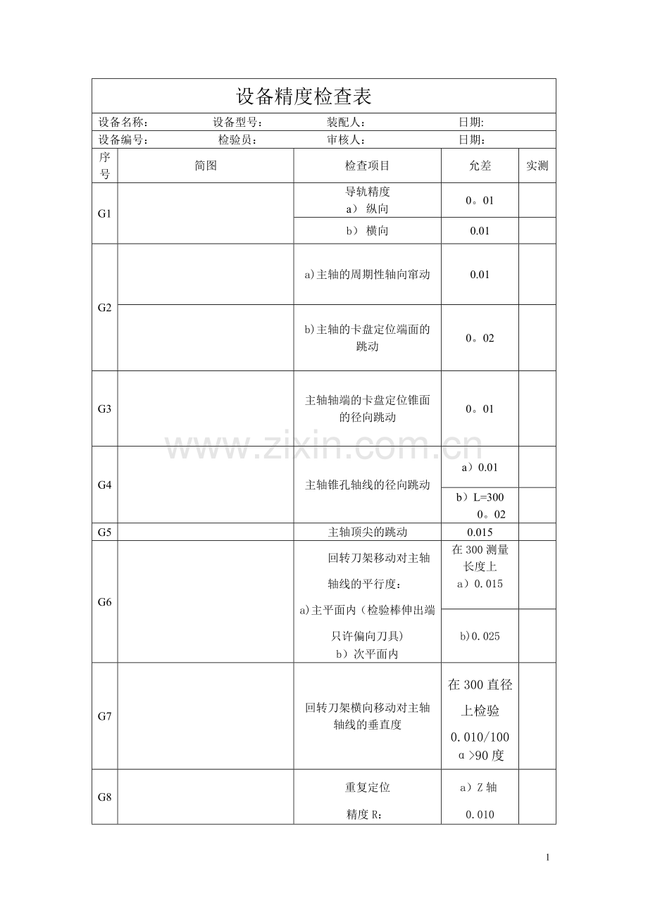 设备精度检查表.doc_第1页