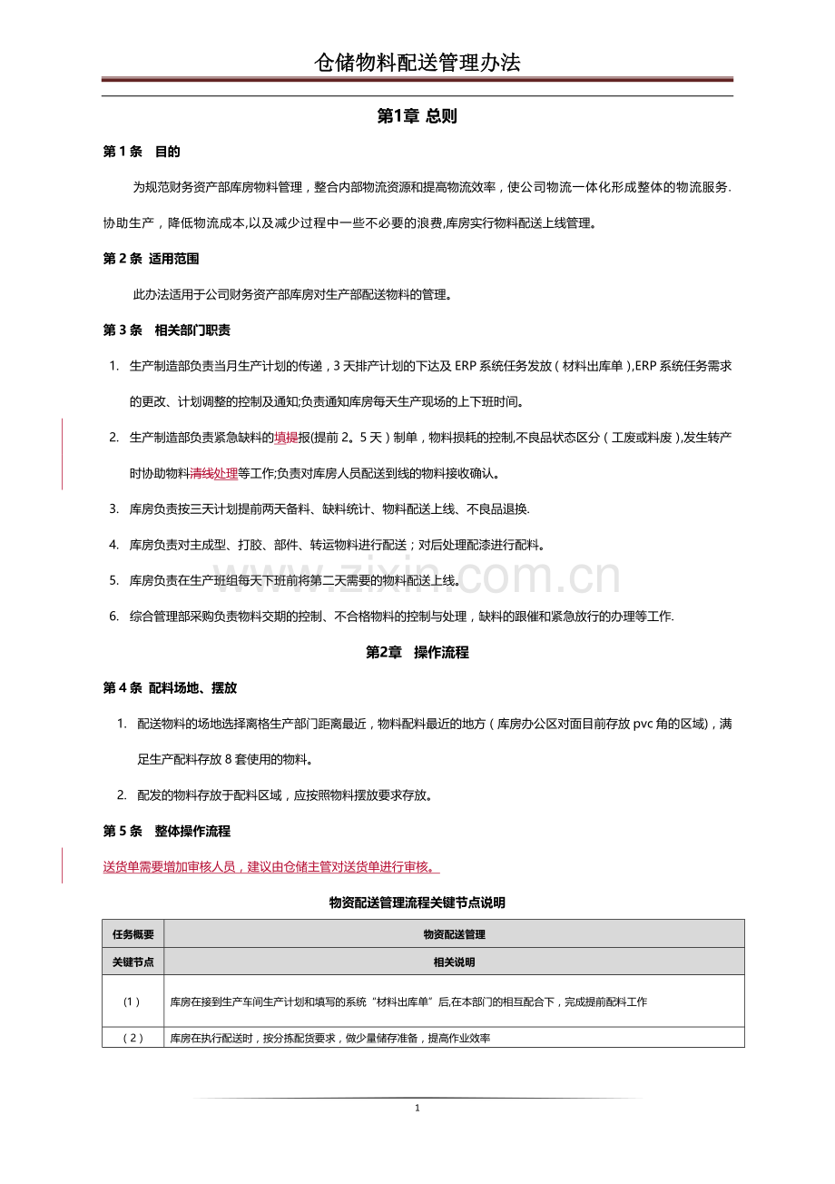 仓储物料配送管理办法.docx_第1页