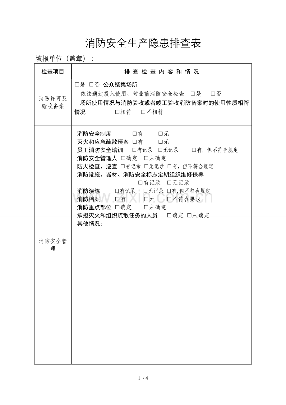 消防安全生产隐患排查表.doc_第1页