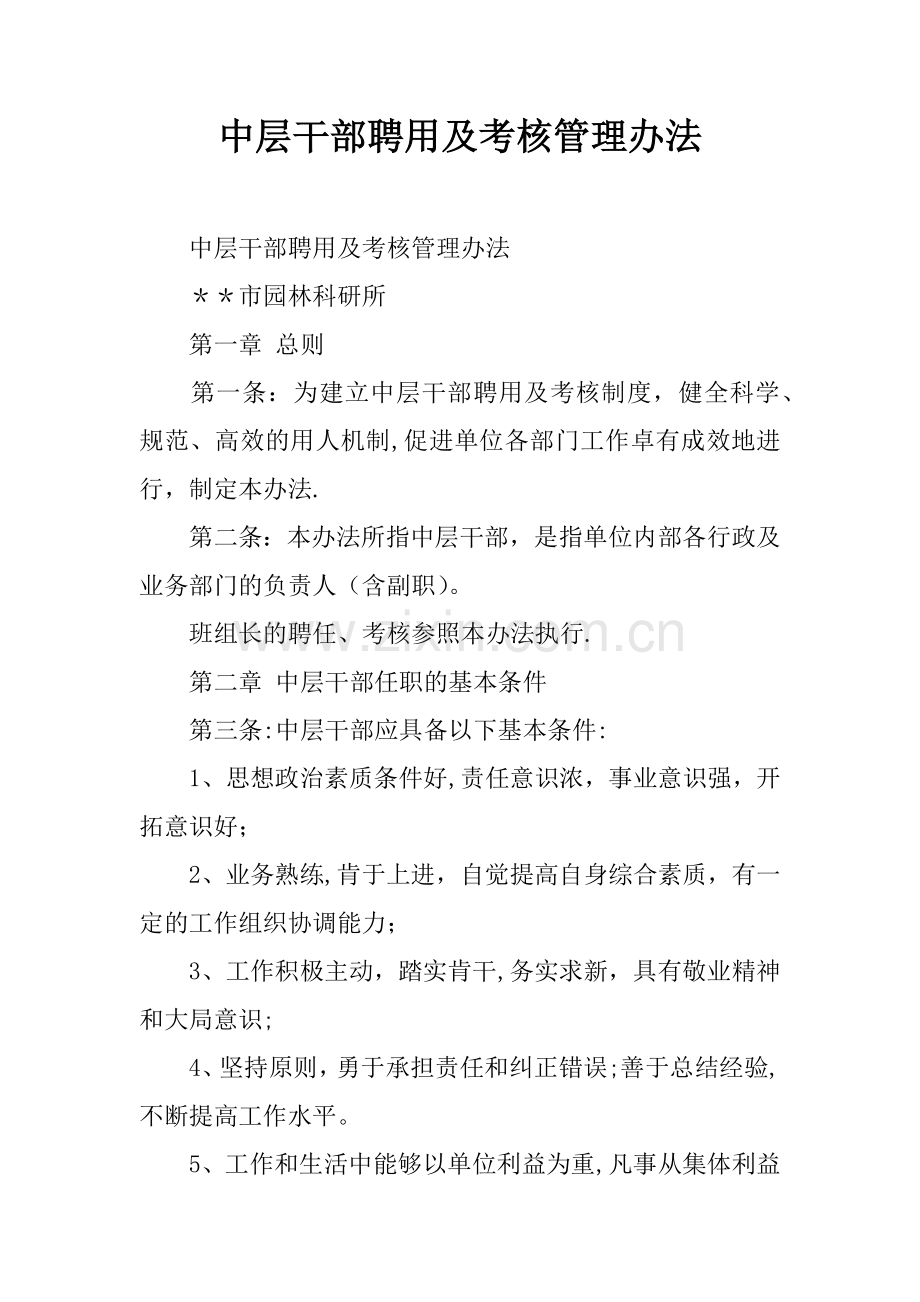 中层干部聘用及考核管理办法.docx_第1页