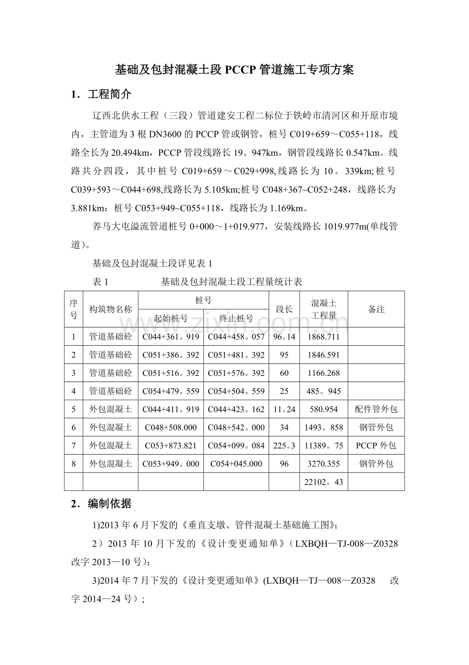 基础及包封混凝土段PCCP管道施工方案.doc_第1页