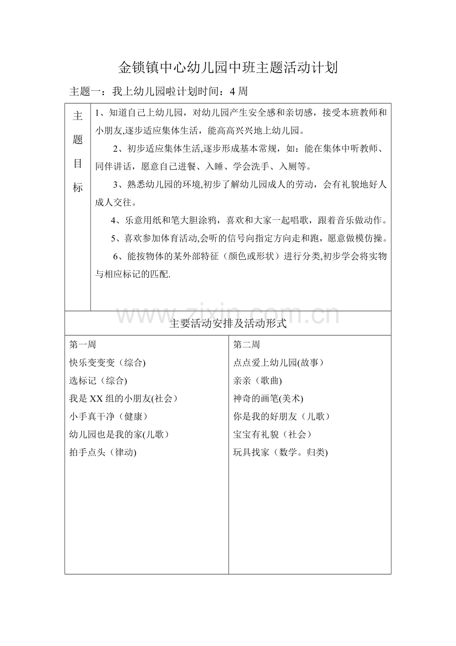 幼儿园小班上学期主题计划与小结.doc_第1页