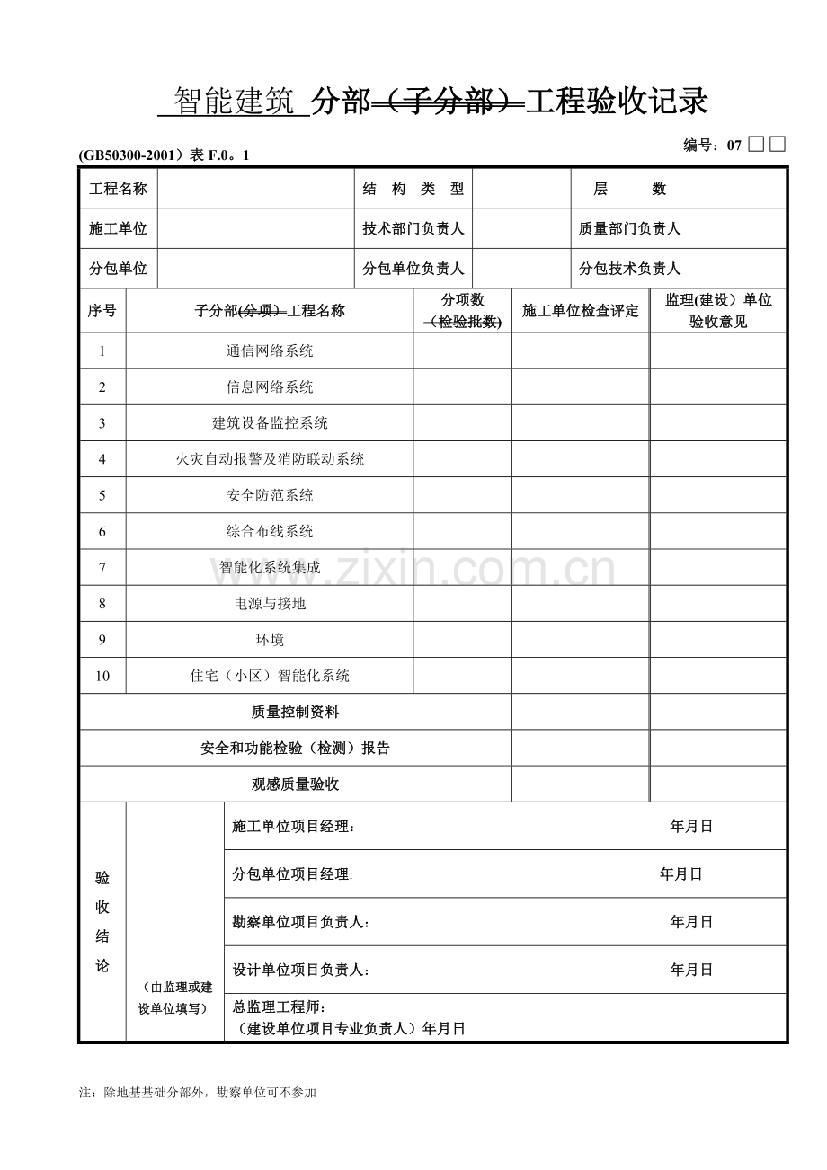 智能建筑分部(子分部)工程验收记录.doc_第1页