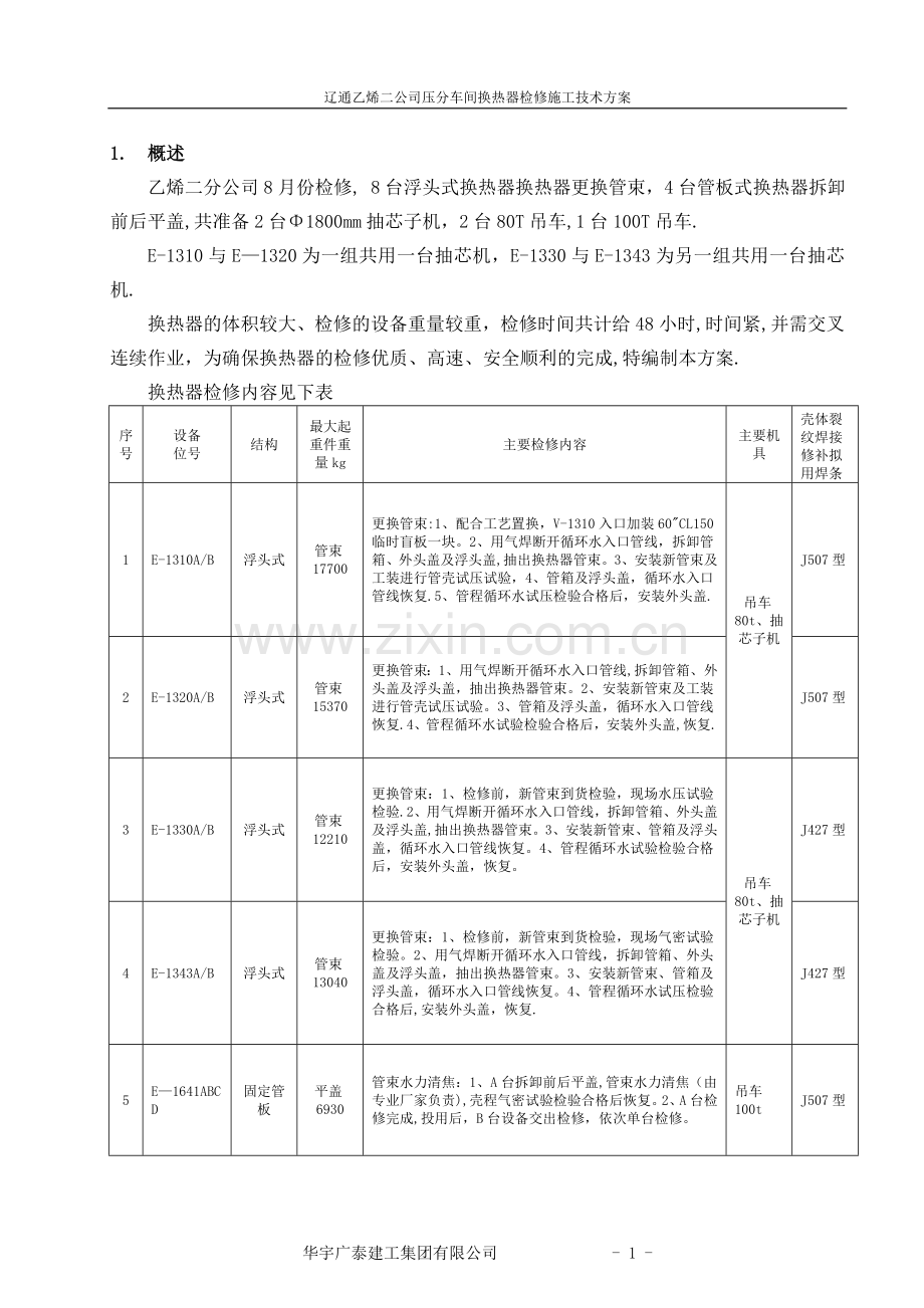 乙烯二公司换热器检修施工方案.doc_第1页