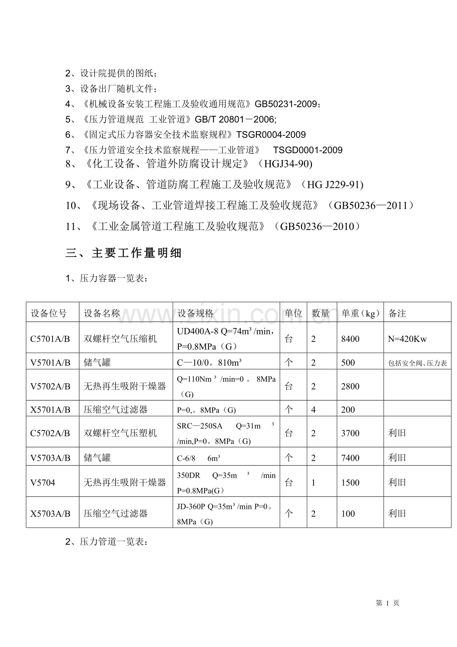 空压站系统管道及设备安装工程施工方案.doc_第3页