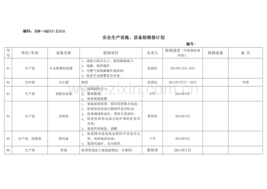 安全生产设施、设备检维修计划.doc_第1页