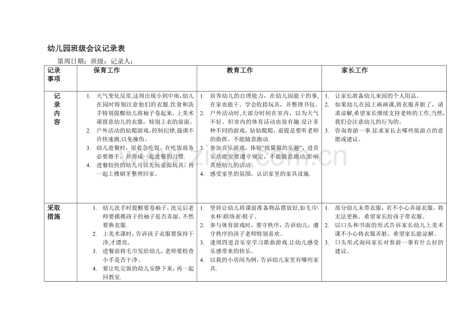 幼儿园班级会议记录表.doc_第1页