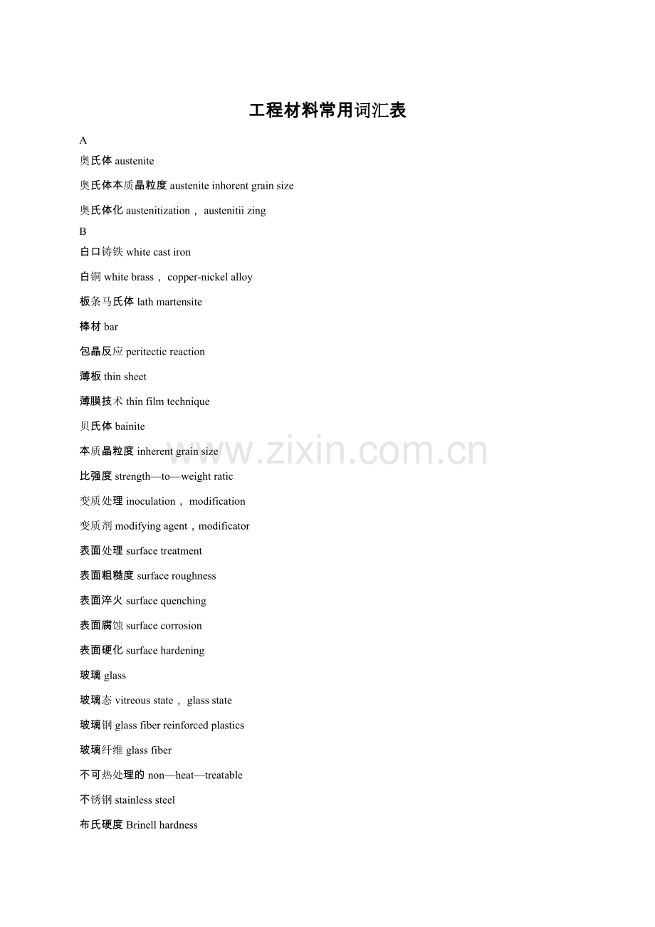 工程材料常用词汇表(中英文).doc_第1页