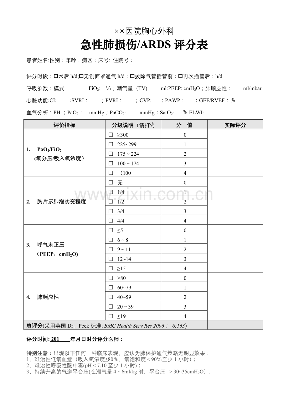 急性肺损伤评分表.doc_第1页