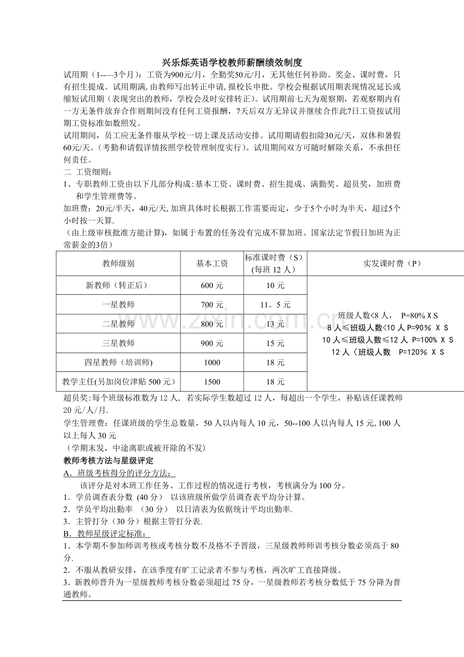 英语学校教师工资制度.doc_第1页